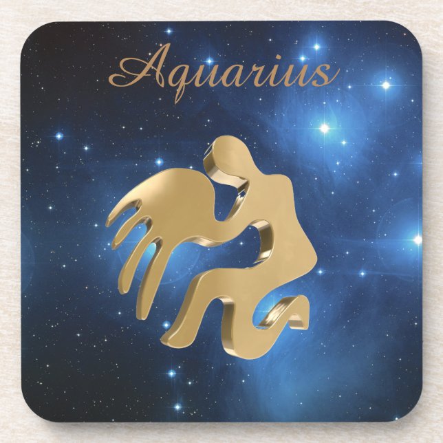 Aquarius golden sign coaster (Front)