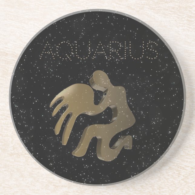Aquarius golden sign coaster (Front)