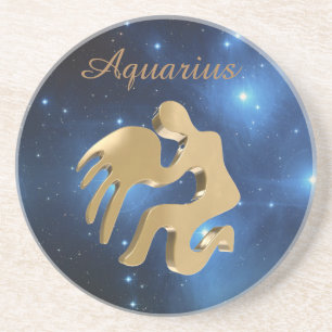 Aquarius golden sign coaster