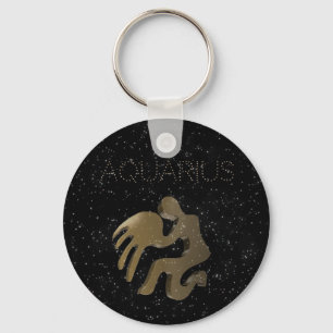 Aquarius golden sign key ring
