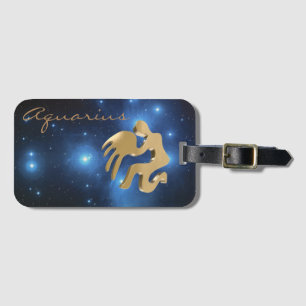 Aquarius golden sign luggage tag