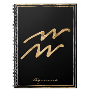 Aquarius hammered gold stylised astrology symbol notebook