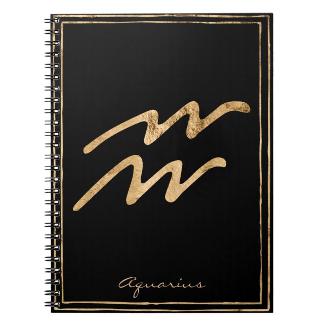 Aquarius hammered gold stylised astrology symbol notebook (Front)