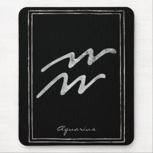 Aquarius hammered silver stylised astrology symbol mouse pad