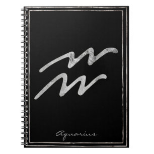 Aquarius hammered silver stylised astrology symbol notebook