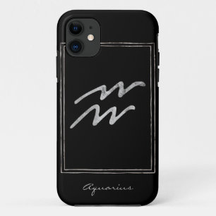 Aquarius hammered silver stylised astrology zodiac iPhone 11 case