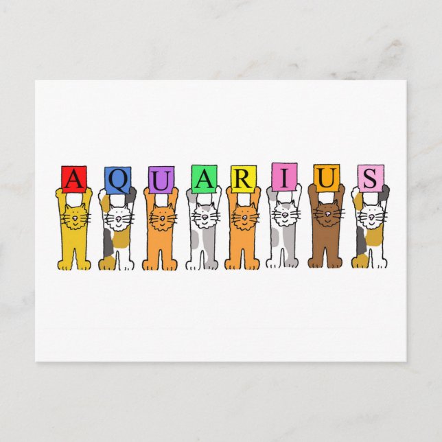 Aquarius Happy Birthday Cartoon Cats Postcard (Front)
