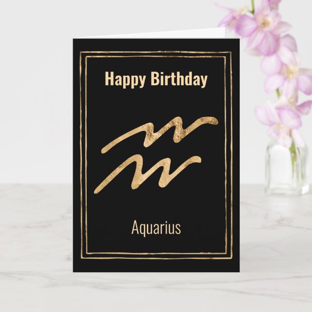 Aquarius Happy Birthday zodiac astrology greeting Card (Orchid)