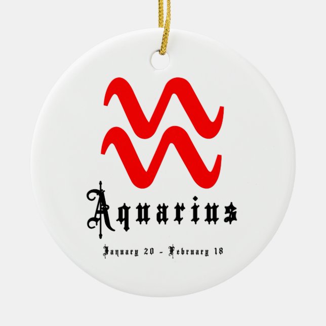 Aquarius, January 20 - February 18 Ceramic Tree Decoration (Front)