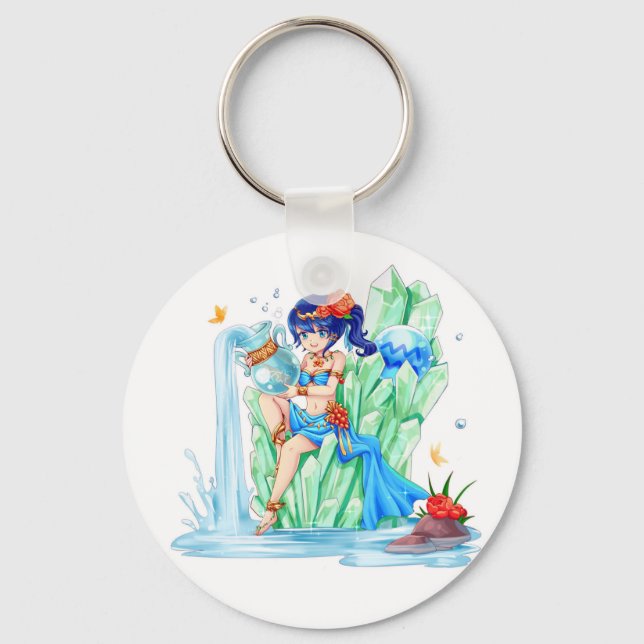 Aquarius, January baby, zodiac keychain, star sign Key Ring (Front)