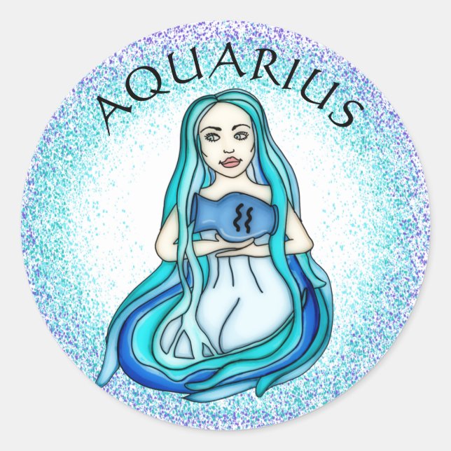 Aquarius Lady with Water Vase Classic Round Sticker (Front)