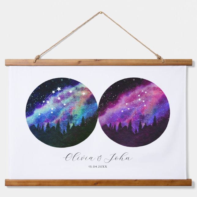 Aquarius Leo Personalised Couples Horoscope Hanging Tapestry (Front)