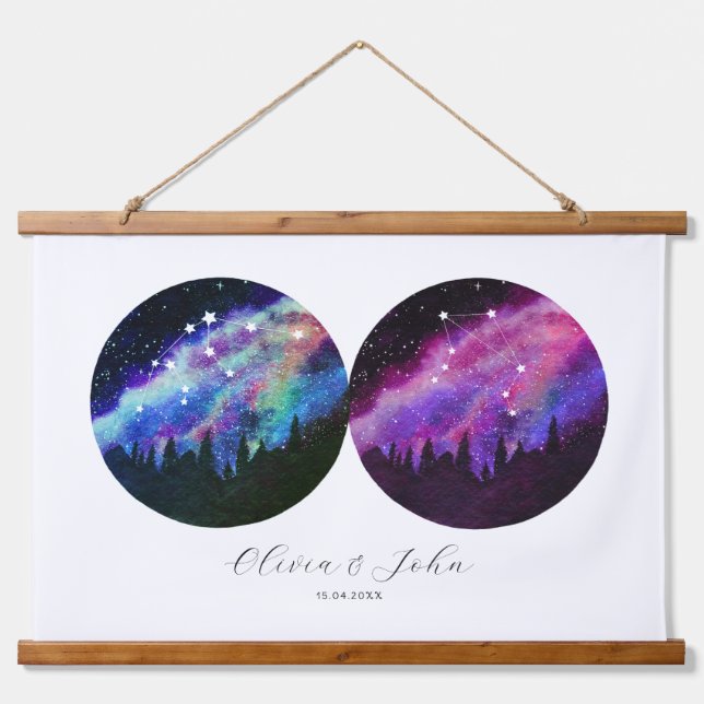 Aquarius Libra Personalised Couples Horoscope Hanging Tapestry (Front)