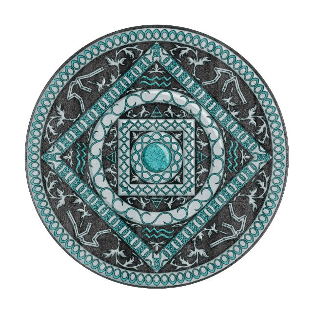 Aquarius Mandala Glass Cutting Board (Front)