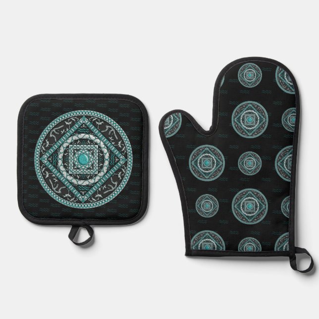 Aquarius Mandala Oven Mitt & Pot Holder Set (Front)