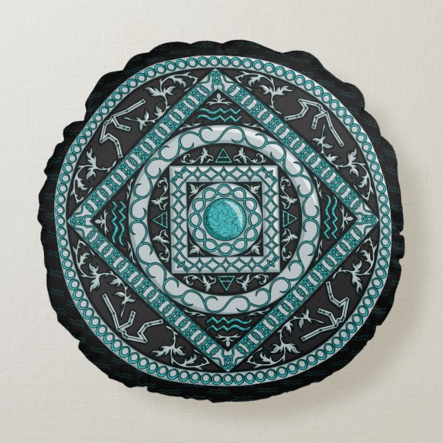 Aquarius Mandala Round Pillow (Front)