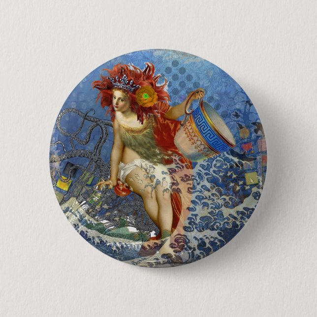 Aquarius Mermaid Gothic Blue Art 6 Cm Round Badge (Front)
