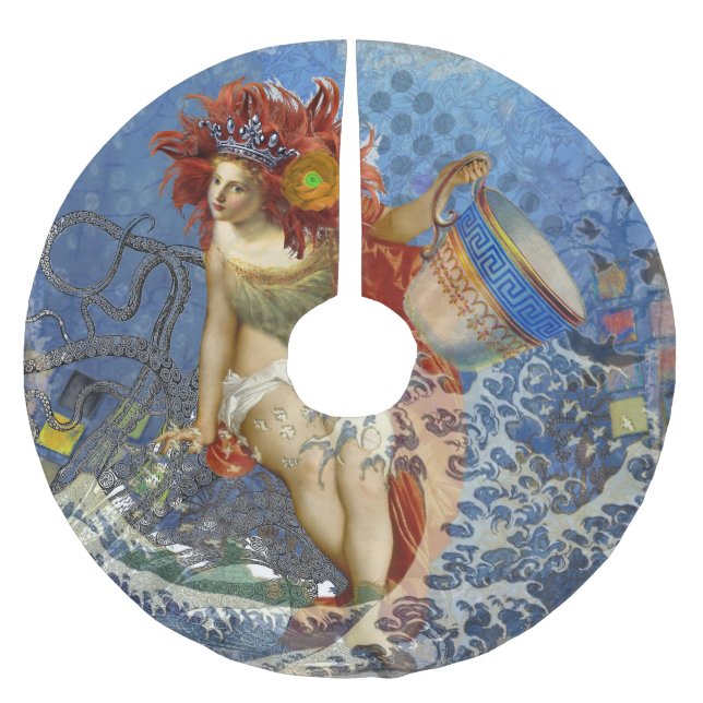 Aquarius Mermaid Gothic Blue Art Brushed Polyester Tree Skirt (Front)