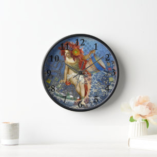 Aquarius Mermaid Gothic Blue Art Clock