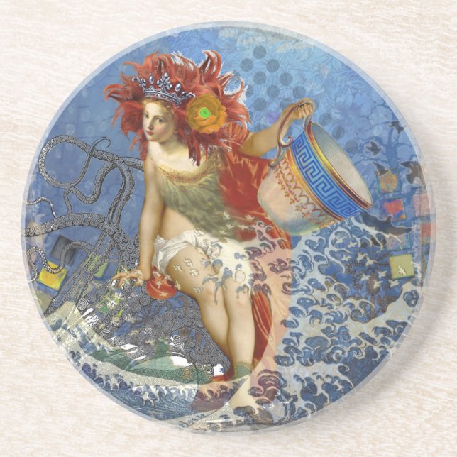 Aquarius Mermaid Gothic Blue Art Coaster (Front)