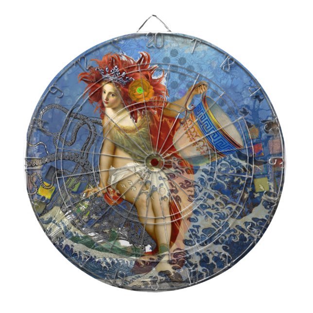 Aquarius Mermaid Gothic Blue Art Dartboard (Front)