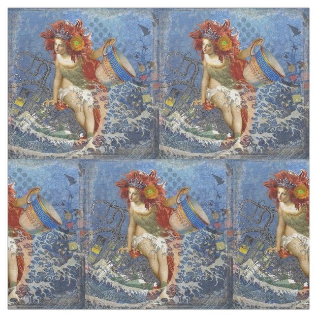 Aquarius Mermaid Gothic Blue Art Fabric (Swatch)