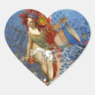 Aquarius Mermaid Gothic Blue Art Heart Sticker