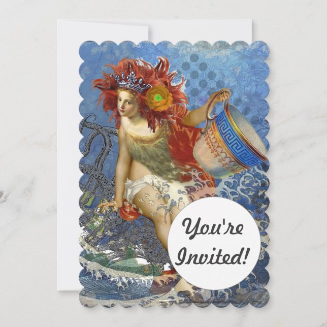 Aquarius Mermaid Gothic Blue Art Invitation (Front)