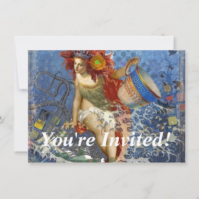 Aquarius Mermaid Gothic Blue Art Invitation (Front)