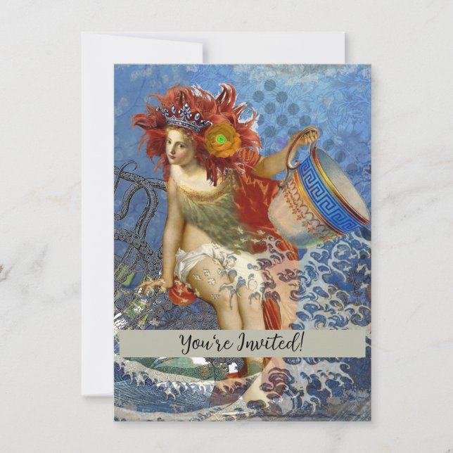 Aquarius Mermaid Gothic Blue Art Invitation (Front)
