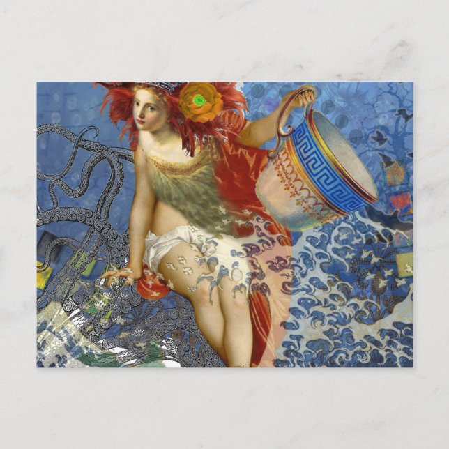 Aquarius Mermaid Gothic Blue Art Postcard (Front)