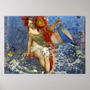 Aquarius Mermaid Gothic Blue Art Poster