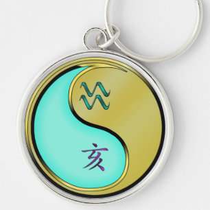 Aquarius & Metal Boar Key Ring