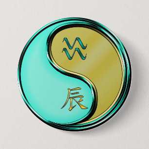 Aquarius & Metal Dragon 7.5 Cm Round Badge