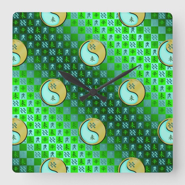 Aquarius & Metal Goat Square Wall Clock (Front)