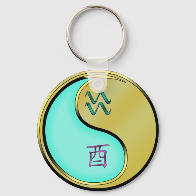 Aquarius & Metal Rooster Key Ring (Front)