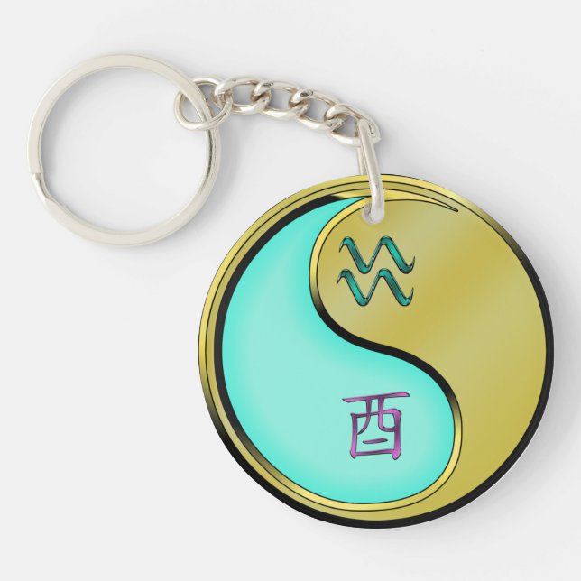 Aquarius & Metal Rooster Key Ring (Front)