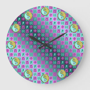 Aquarius & Metal Rooster Large Clock