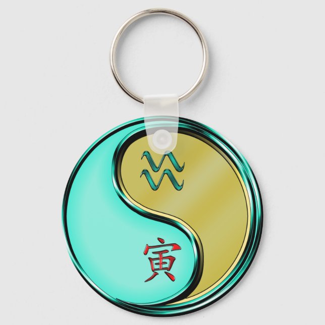 Aquarius & Metal Tiger Keychain (Front)