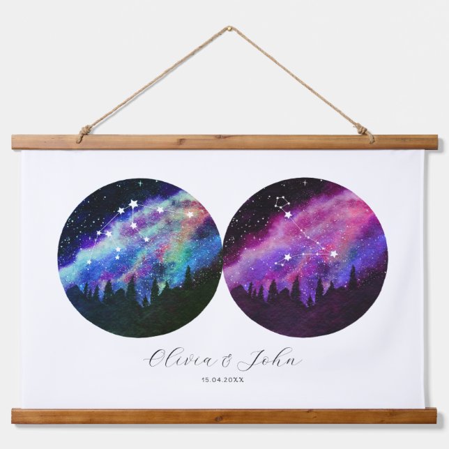 Aquarius Pisces Personalised Couple Horoscope Hanging Tapestry (Front)