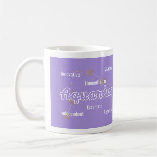 Aquarius Purple Blue Watercolour Astrology Zodiac  Coffee Mug