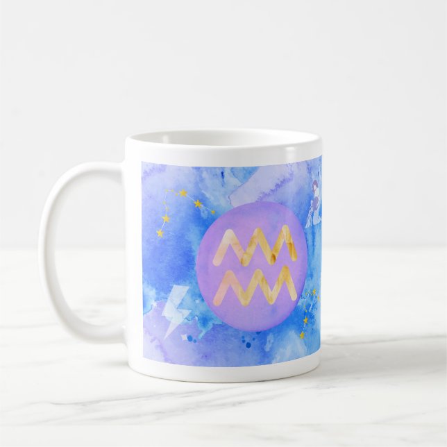 Aquarius Purple Blue Watercolour Astrology Zodiac  Coffee Mug (Left)