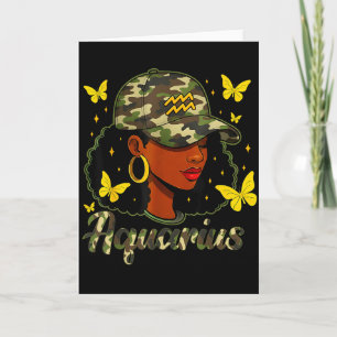 Aquarius Queen Black Woman Camo Hat Birthday Zodia Card