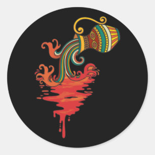 Aquarius Retro Sunset Zodiac Sign Birthday Classic Round Sticker