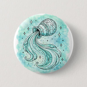 Aquarius Sign 6 Cm Round Badge