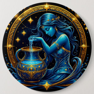 Aquarius Sign Beautiful Digital Illustration 6 Cm Round Badge