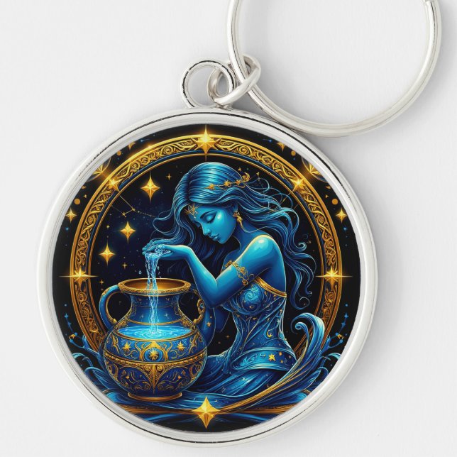 Aquarius Sign Beautiful Digital Illustration Key Ring (Front)