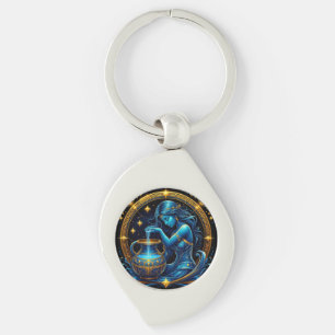 Aquarius Sign Beautiful Digital Illustration Key Ring