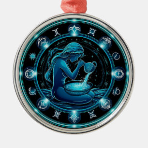 Aquarius Sign Beautiful Digital Illustration Metal Ornament