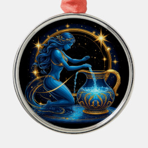 Aquarius Sign Beautiful Digital Illustration Metal Ornament
